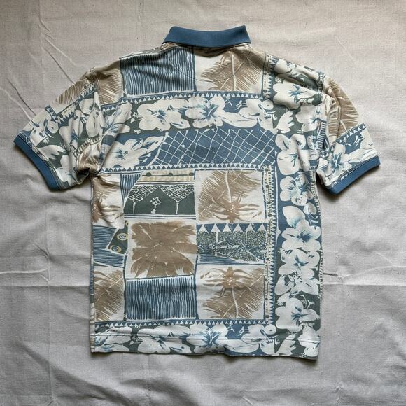 Bugle Boy Vintage 90s Polo Blue White Tropical Men’s Large Excellent Condition - Picture 2 of 5